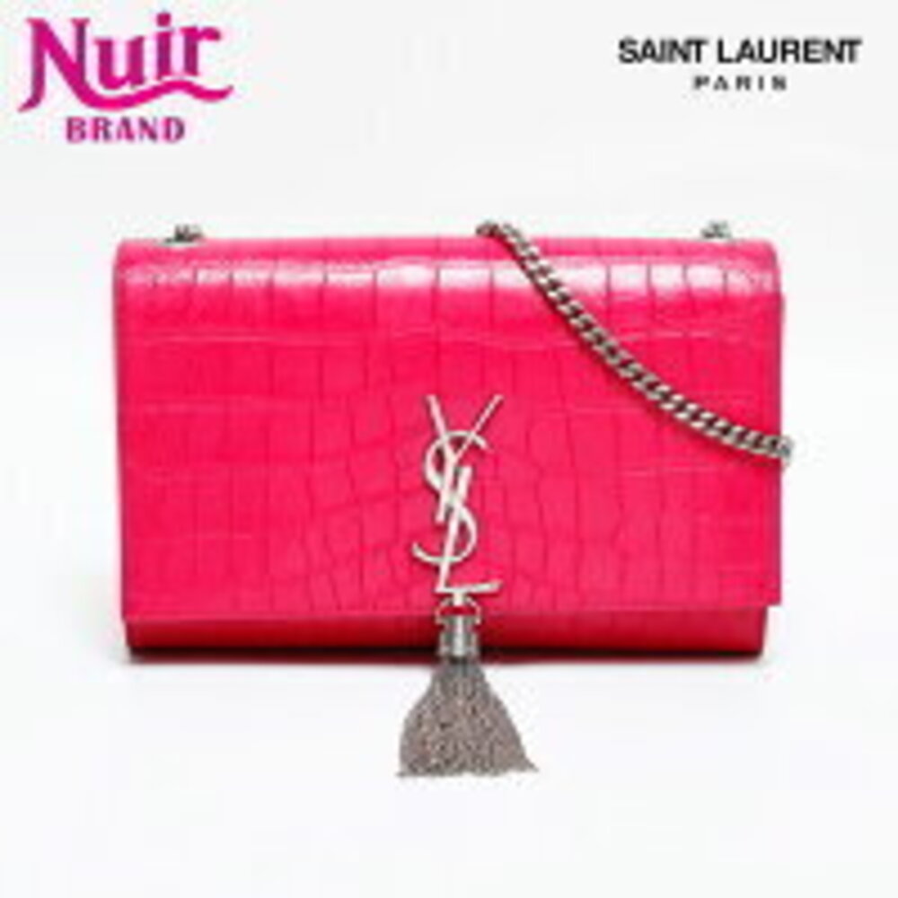 Yves Saint Laurent Kate Embossed Leather Silver Tassel Chain Shoulder Bag Pink